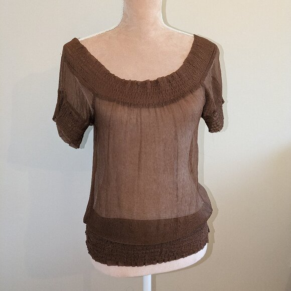 Bebe Of the shoulder Sheer Cap Sleeve Top - Picture 1 of 3